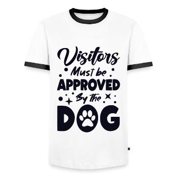 Visitors Approved By The Dog Rüde Vierbeiner - Männer Kontrast-T-Shirt - Weiß/Schwarz - Vorne - AI Model Female 172 light (172cm) & AI Model Male 178 dark (178cm)