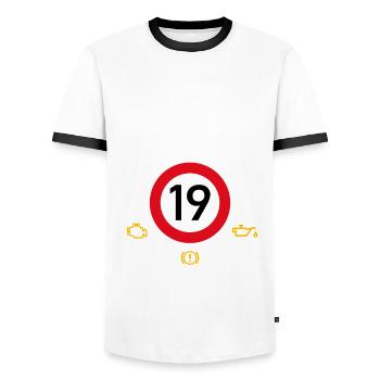 19. Geburtstag Schonend Behandeln 19 Alte Kiste 19 - Männer Kontrast-T-Shirt - Weiß/Schwarz - Vorne - AI Model Female 172 light (172cm) & AI Model Male 178 dark (178cm)