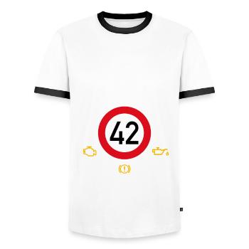 42. Geburtstag Schonend Behandeln 42 Alte Kiste 42 - Männer Kontrast-T-Shirt - Weiß/Schwarz - Vorne - AI Model Female 172 light (172cm) & AI Model Male 178 dark (178cm)