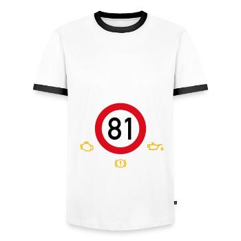81. Geburtstag Schonend Behandeln 81 Alte Kiste 81 - Männer Kontrast-T-Shirt - Weiß/Schwarz - Vorne - AI Model Female 172 light (172cm) & AI Model Male 178 dark (178cm)