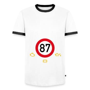 87. Geburtstag Schonend Behandeln 87 Alte Kiste 87 - Männer Kontrast-T-Shirt - Weiß/Schwarz - Vorne - AI Model Female 172 light (172cm) & AI Model Male 178 dark (178cm)