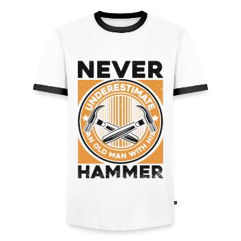 Never Underestimate Old Man With His Hammer - Männer Kontrast-T-Shirt - Weiß/Schwarz - Vorne - AI Model Female 172 light (172cm) & AI Model Male 178 dark (178cm)