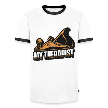 My Therapist Carpenter Wood Technician Carpenter - Men's Ringer Shirt - white/black - Front - AI Model Female 172 light (172cm) & AI Model Male 178 dark (178cm)