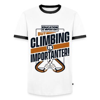 Education Is Important But Climbing Is - Men's Ringer Shirt - white/black - Front - AI Model Female 172 light (172cm) & AI Model Male 178 dark (178cm)
