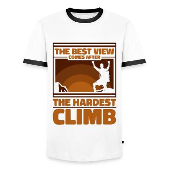 Best View Comes After The Hardest Climb Kraxler - Men's Ringer Shirt - white/black - Front - AI Model Female 172 light (172cm) & AI Model Male 178 dark (178cm)
