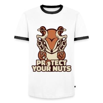 Protect Your Nuts Squirrel Fuchshörnchen - Männer Kontrast-T-Shirt - Weiß/Schwarz - Vorne - AI Model Female 172 light (172cm) & AI Model Male 178 dark (178cm)
