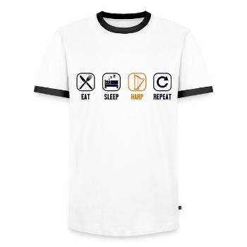 Eat Sleep Harp Repeat Harfenmusik Harfe - Männer Kontrast-T-Shirt - Weiß/Schwarz - Vorne - AI Model Female 172 light (172cm) & AI Model Male 178 dark (178cm)