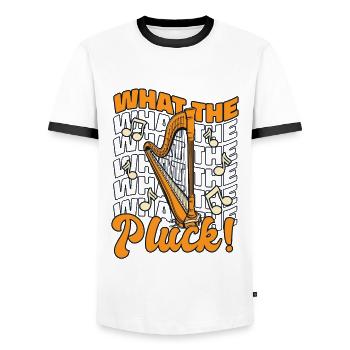 What The Pluck Harfe Konzertharfe Harfenmusik - Männer Kontrast-T-Shirt - Weiß/Schwarz - Vorne - AI Model Female 172 light (172cm) & AI Model Male 178 dark (178cm)