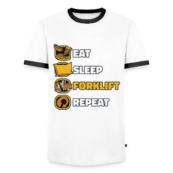 Eat Sleep Forklift Repeat Forklift Driver - Men's Ringer Shirt - white/black - Front - AI Model Female 172 light (172cm) & AI Model Male 178 dark (178cm)