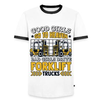 Bad Girls Drive Forklift Trucks Geländestapler - Men's Ringer Shirt - white/black - Front - AI Model Female 172 light (172cm) & AI Model Male 178 dark (178cm)