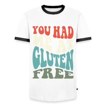 Gluten Free Celiac You Had Me At Gluten Free - Men's Ringer Shirt - white/black - Front - AI Model Female 172 light (172cm) & AI Model Male 178 dark (178cm)