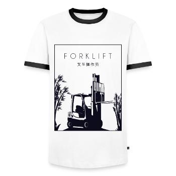 Forklift Chinese Hanzi Telehandler Forklift - Men's Ringer Shirt - white/black - Front - AI Model Female 172 light (172cm) & AI Model Male 178 dark (178cm)