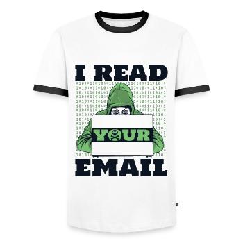 Je lis votre e-mail Sniffer Social Engineering - T-shirt contrasté Homme - blanc/noir - Devant - AI Model Female 172 light (172cm) & AI Model Male 178 dark (178cm)