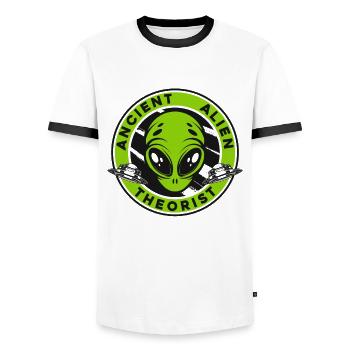 Ancient Alien Theorist Ufo Conspiracy - Männer Kontrast-T-Shirt - Weiß/Schwarz - Vorne - AI Model Female 172 light (172cm) & AI Model Male 178 dark (178cm)