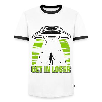 Get In Loser Conspiracy Außerirdischer Ufo Alien - T-shirt contrasté Homme - blanc/noir - Devant - AI Model Female 172 light (172cm) & AI Model Male 178 dark (178cm)