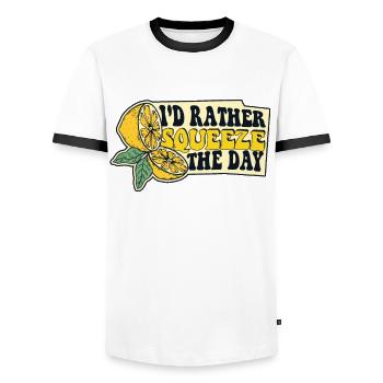 I'd Rather Squeeze The Day Limonade Liebhaber - Männer Kontrast-T-Shirt - Weiß/Schwarz - Vorne - AI Model Female 172 light (172cm) & AI Model Male 178 dark (178cm)