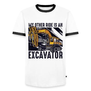 Mon autre manège est une excavatrice - T-shirt contrasté Homme - blanc/noir - Devant - AI Model Female 172 light (172cm) & AI Model Male 178 dark (178cm)