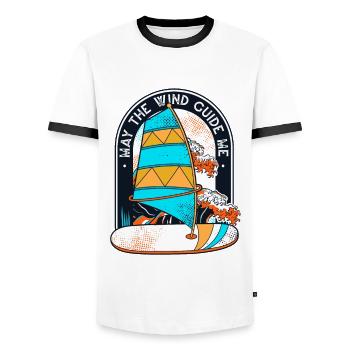 May The Wind Guide me Surfer Water Sports - Men's Ringer Shirt - white/black - Front - AI Model Female 172 light (172cm) & AI Model Male 178 dark (178cm)