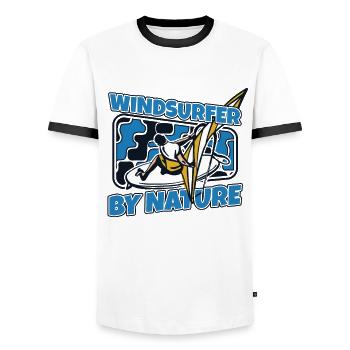 Windsurfer By Nature Surfer Water Sports Windsurfing - Men's Ringer Shirt - white/black - Front - AI Model Female 172 light (172cm) & AI Model Male 178 dark (178cm)