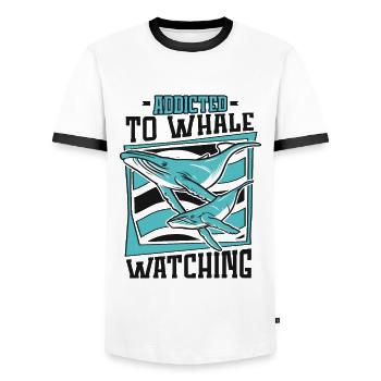 Accro à l'observation des baleines Cétacé Cachalot Baleine - T-shirt contrasté Homme - blanc/noir - Devant - AI Model Female 172 light (172cm) & AI Model Male 178 dark (178cm)