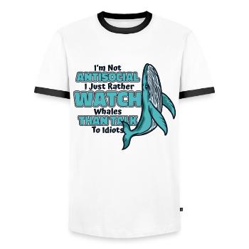 Lieber Wale beobachten als mit Idioten reden Wal - Männer Kontrast-T-Shirt - Weiß/Schwarz - Vorne - AI Model Female 172 light (172cm) & AI Model Male 178 dark (178cm)