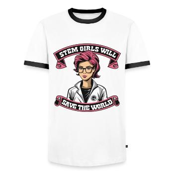 STEM Girls Will Save The World STEM Scientist - Men's Ringer Shirt - white/black - Front - AI Model Female 172 light (172cm) & AI Model Male 178 dark (178cm)