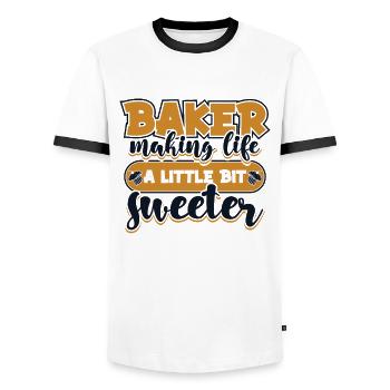 Baker Making Life Little Bit Sweeter Bakery - Men's Ringer Shirt - white/black - Front - AI Model Female 172 light (172cm) & AI Model Male 178 dark (178cm)