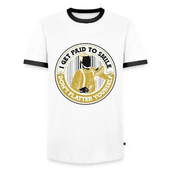 I Get Paid To Smile Don't Flatter Yourself - Männer Kontrast-T-Shirt - Weiß/Schwarz - Vorne - AI Model Female 172 light (172cm) & AI Model Male 178 dark (178cm)