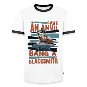 Save An Anvil Bang A Blacksmith Forging - Men's Ringer Shirt - white/black - Front - AI Model Female 172 light (172cm) & AI Model Male 178 dark (178cm)