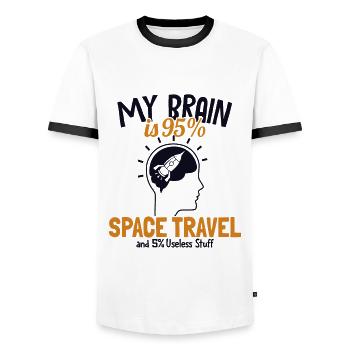 My Brain is 95% Space Travel Kosmonaut Raumschiff - Männer Kontrast-T-Shirt - Weiß/Schwarz - Vorne - AI Model Female 172 light (172cm) & AI Model Male 178 dark (178cm)