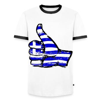 Drapeau de la Grèce OK Symbole utilisé - T-shirt contrasté Homme - blanc/noir - Devant - AI Model Female 172 light (172cm) & AI Model Male 178 dark (178cm)
