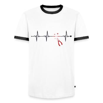 Electrician Heartbeat Elektroinstallateur - Men's Ringer Shirt - white/black - Front - AI Model Female 172 light (172cm) & AI Model Male 178 dark (178cm)