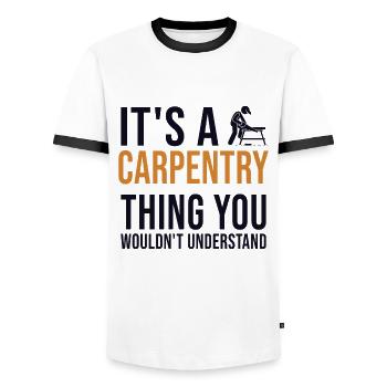 It's a Carpentry Thing Tischler Holztechniker - Männer Kontrast-T-Shirt - Weiß/Schwarz - Vorne - AI Model Female 172 light (172cm) & AI Model Male 178 dark (178cm)