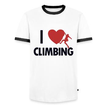I love Climbing Speedklettern Alpinklettern - Männer Kontrast-T-Shirt - Weiß/Schwarz - Vorne - AI Model Female 172 light (172cm) & AI Model Male 178 dark (178cm)