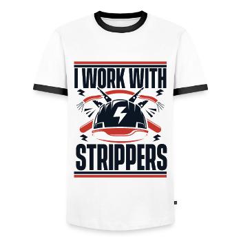 I Work With Strippers Electronics Technician Electrician - Men's Ringer Shirt - white/black - Front - AI Model Female 172 light (172cm) & AI Model Male 178 dark (178cm)