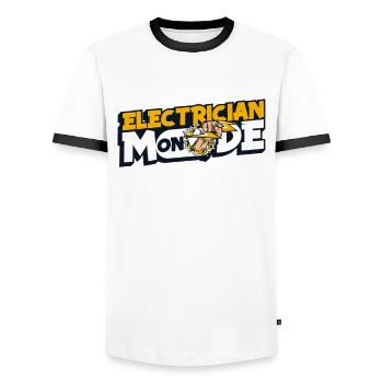 Electrician Mode On Electrical Engineer Electronics Technician - Men's Ringer Shirt - white/black - Front - AI Model Female 172 light (172cm) & AI Model Male 178 dark (178cm)