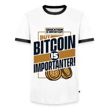 Education Is Important But Bitcoin Is Importanter - Männer Kontrast-T-Shirt - Weiß/Schwarz - Vorne - AI Model Female 172 light (172cm) & AI Model Male 178 dark (178cm)