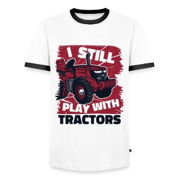 Je joue toujours avec des tracteurs Agriculteur biologique Agriculteur Agriculteur - T-shirt contrasté Homme - blanc/noir - Devant - AI Model Female 172 light (172cm) & AI Model Male 178 dark (178cm)