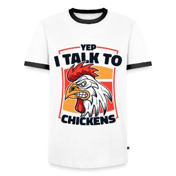 Oui, je parle à un fermier de poulets - T-shirt contrasté Homme - blanc/noir - Devant - AI Model Female 172 light (172cm) & AI Model Male 178 dark (178cm)