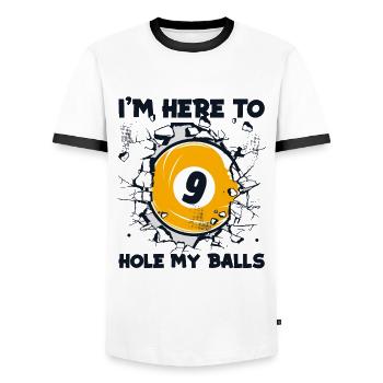 I'm Here To Hole My Balls Snooker Pool Table - Men's Ringer Shirt - white/black - Front - AI Model Female 172 light (172cm) & AI Model Male 178 dark (178cm)