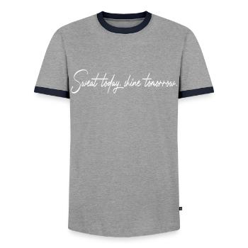 Transpirer aujourd’hui Briller demain Entraînement Sport Fitness - T-shirt contrasté Homme - gris/marine  - Devant - AI Model Female 172 light (172cm) & AI Model Male 178 light (178cm)