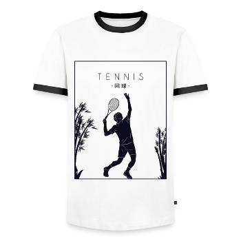Tennis Chinese Hanzi Tennisschläger Tennistrainer - Männer Kontrast-T-Shirt - Weiß/Schwarz - Vorne - AI Model Female 172 light (172cm) & AI Model Male 178 dark (178cm)