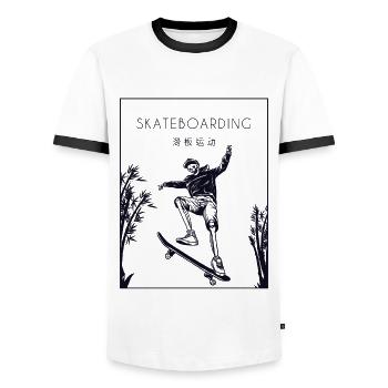 Skateboarding Chinese Hanzi Skatepark Skatergirl - Men's Ringer Shirt - white/black - Front - AI Model Female 172 light (172cm) & AI Model Male 178 dark (178cm)