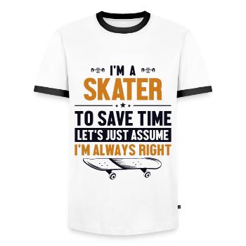 Skater Let's Assume I'm Right Skatepark Skaterboy - Männer Kontrast-T-Shirt - Weiß/Schwarz - Vorne - AI Model Female 172 light (172cm) & AI Model Male 178 dark (178cm)