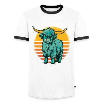 Retro Highland Cow Highland Heifer Breeder - Men's Ringer Shirt - white/black - Front - AI Model Female 172 light (172cm) & AI Model Male 178 dark (178cm)