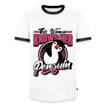 This Woman Knows Her Penguin Seevogel - Männer Kontrast-T-Shirt - Weiß/Schwarz - Vorne - AI Model Female 172 light (172cm) & AI Model Male 178 dark (178cm)