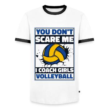 I Coach Girls Volleyball Volleyball Player - Men's Ringer Shirt - white/black - Front - AI Model Female 172 light (172cm) & AI Model Male 178 dark (178cm)