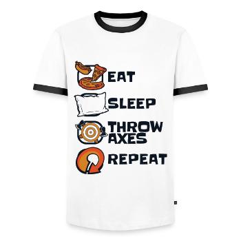 Eat Sleep Throw Axes Repeat Axe Throwing Game Axe - Men's Ringer Shirt - white/black - Front - AI Model Female 172 light (172cm) & AI Model Male 178 dark (178cm)