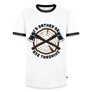 I'd Rather Be Axe Throwing Axe Throwing Game Axe - Men's Ringer Shirt - white/black - Front - AI Model Female 172 light (172cm) & AI Model Male 178 dark (178cm)