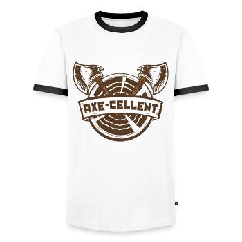 Axt Cellent Axt Wurfwettbewerb Spiel Axt - Männer Kontrast-T-Shirt - Weiß/Schwarz - Vorne - AI Model Female 172 light (172cm) & AI Model Male 178 dark (178cm)